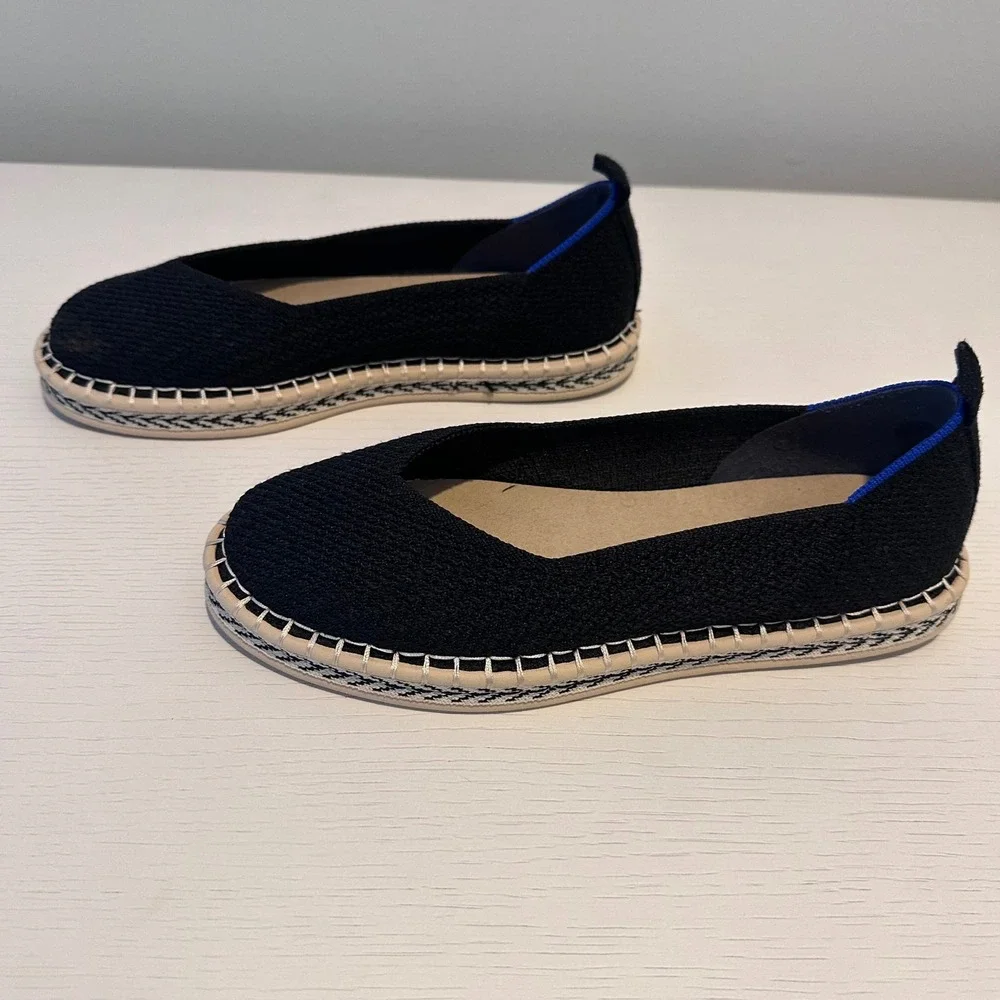 Rothys The Espadrille Black Solid Knit Slip On Flats Women Size 7